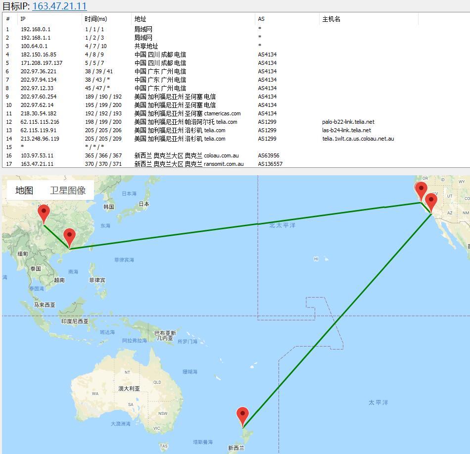 FormoHost新西兰VPS 路由跟踪效果图