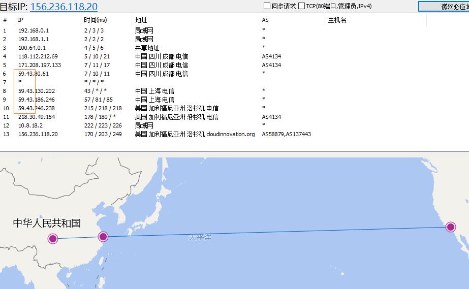 云创网络美国VPS路由测试