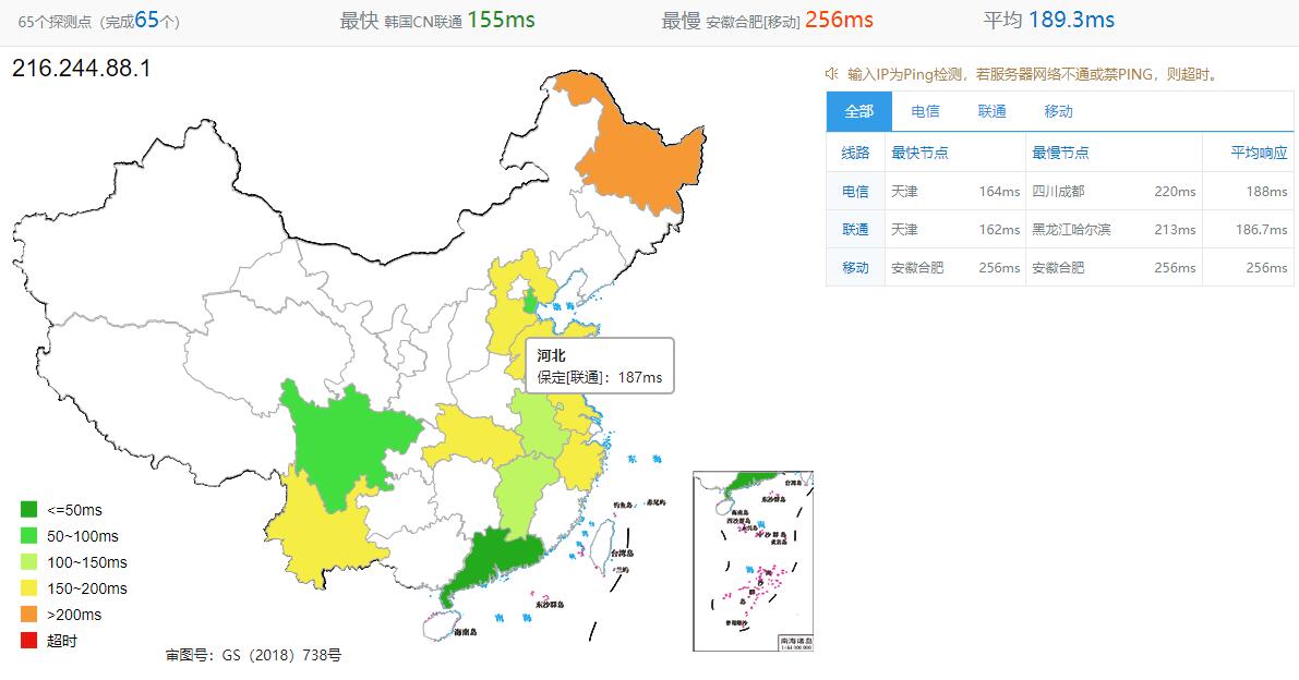 TMTHosting美国VPS全国Ping延迟测试