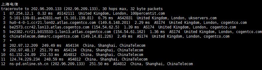 六六云英国VPS电信回程路由