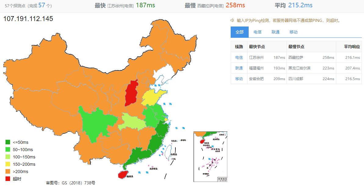 Modern Solutions美国VPS测评 - 全国三网Ping延迟测试