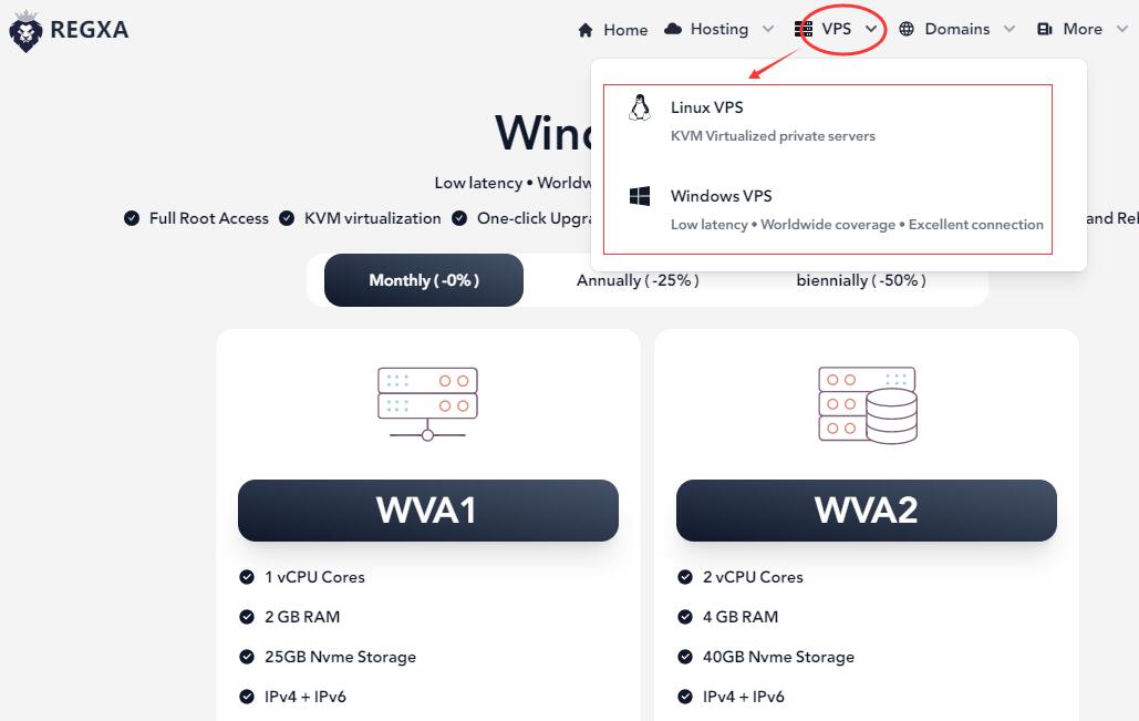 Regxa加拿大VPS购买 - 首页入口选择