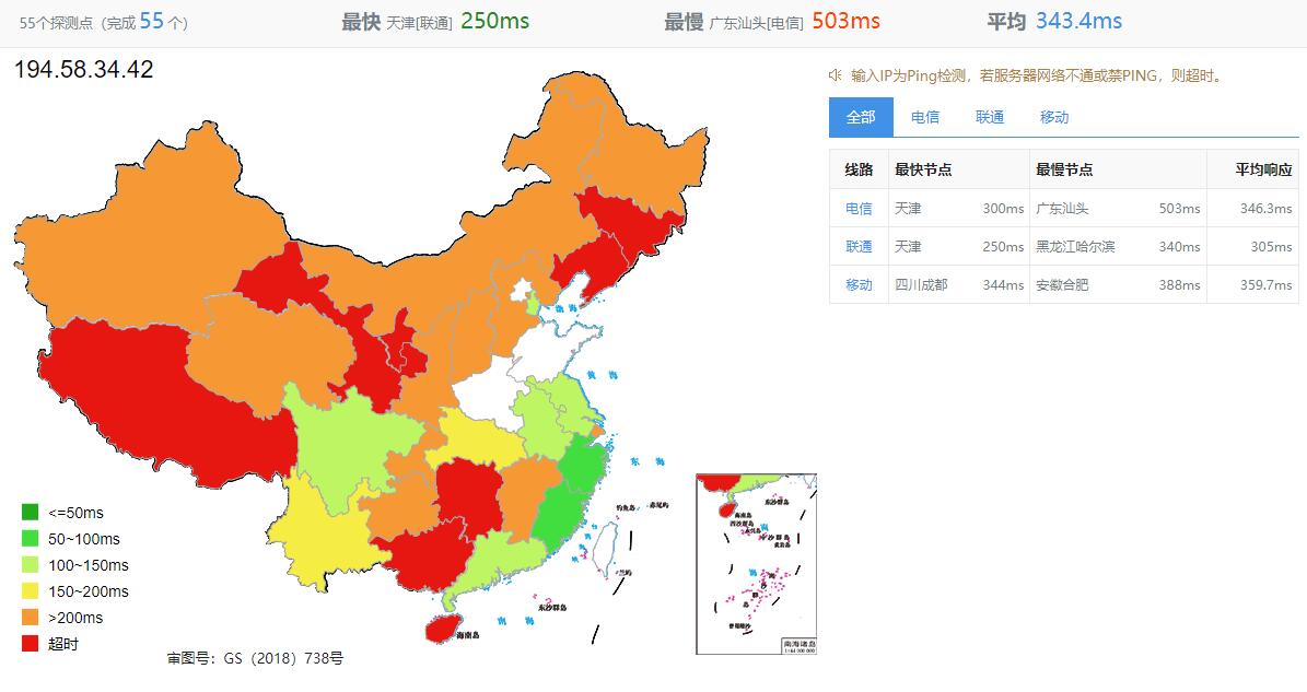 justhost.asia拉脱维亚VPS测评 - 全国三网Ping延迟测试