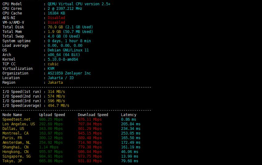arkecx印尼VPS测评 - 性能和速度