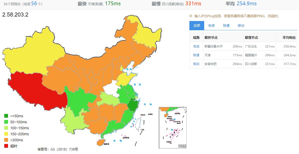 Kuroit荷兰VPS测评 - 全国三网Ping平均延迟