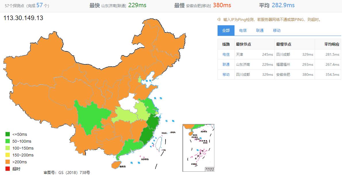 Kamatera西班牙VPS测评 - 全国三网Ping平均延迟