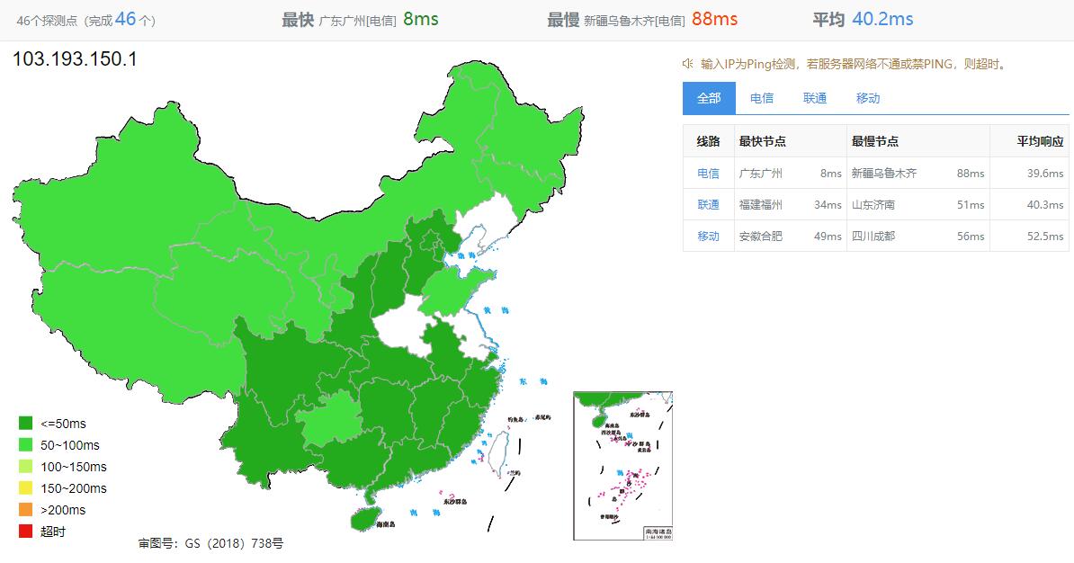 HostYun香港VPS测评 - 全国三网Ping延迟测试