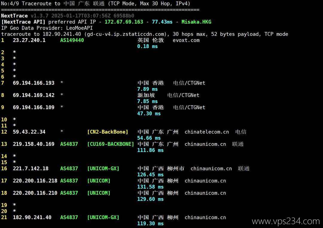 Evoxt马来西亚VPS测评 - 联通回程路由