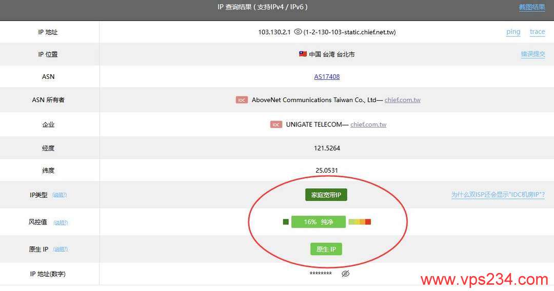 万维电讯台湾VPS测评-IP属性测试
