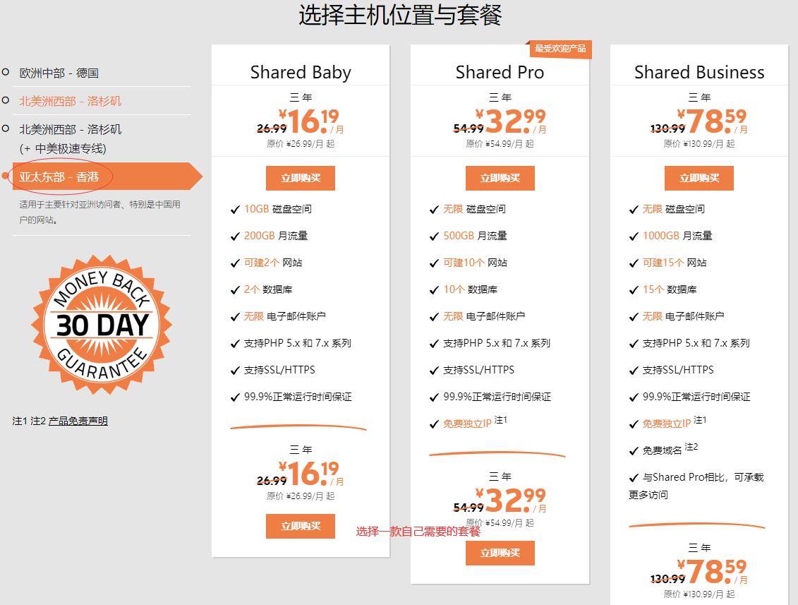 SugarHosts 香港主机购买流程 - 选择套餐