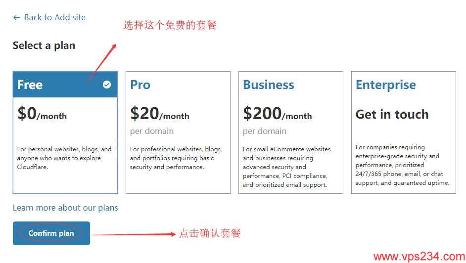 cloudflare 设置 - 选择套餐