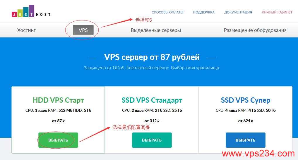 俄罗斯VPS justhost新手购买教程 - 选择一个套餐