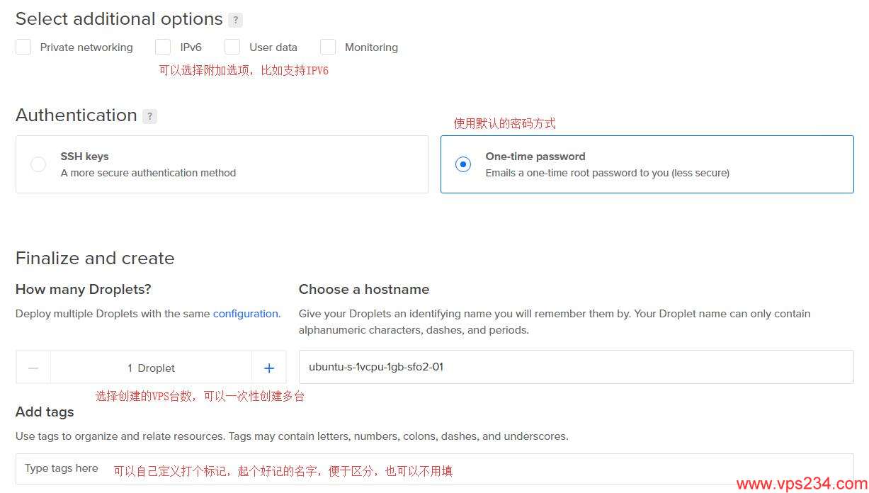 DigitalOcean 附加选项等选择