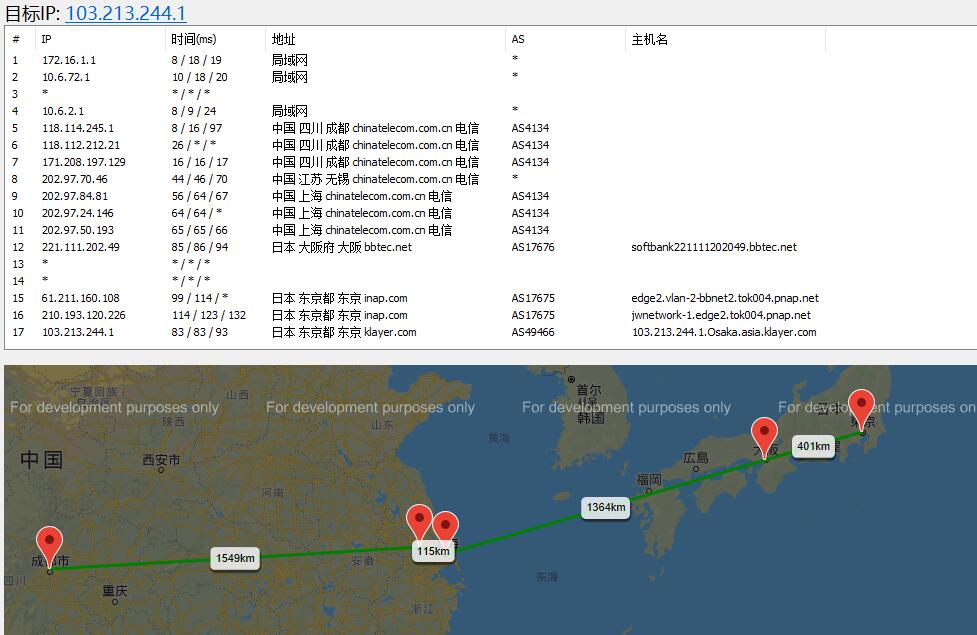 80VPS日本VPS路由线路效果图