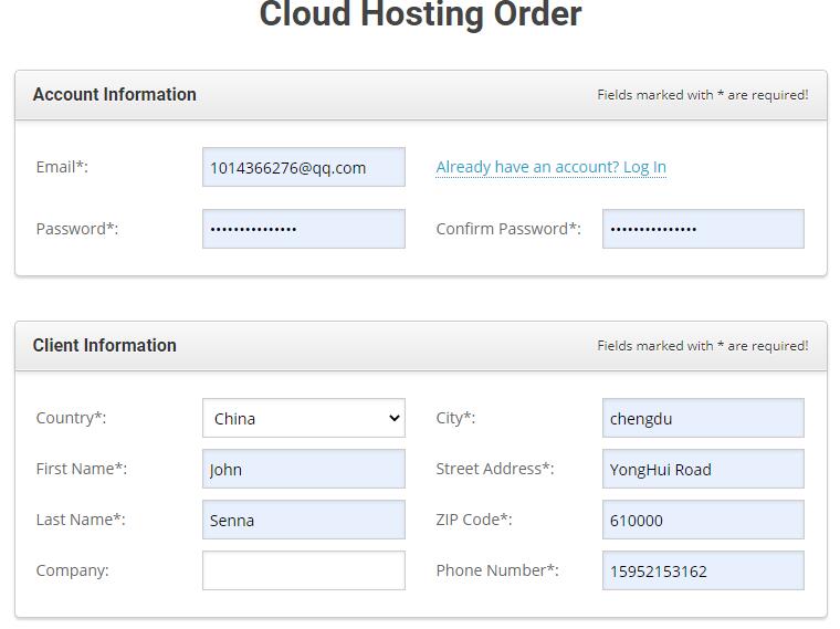 SiteGround海外云服务器购买 - 账户信息填写