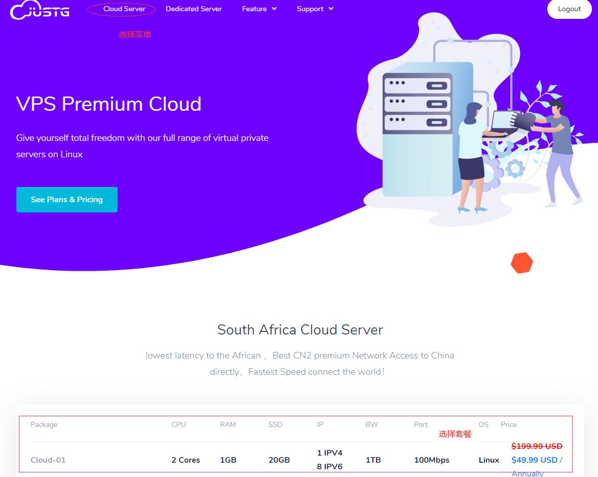 CN2 南非VPS JustG购买教程 - 首页选择