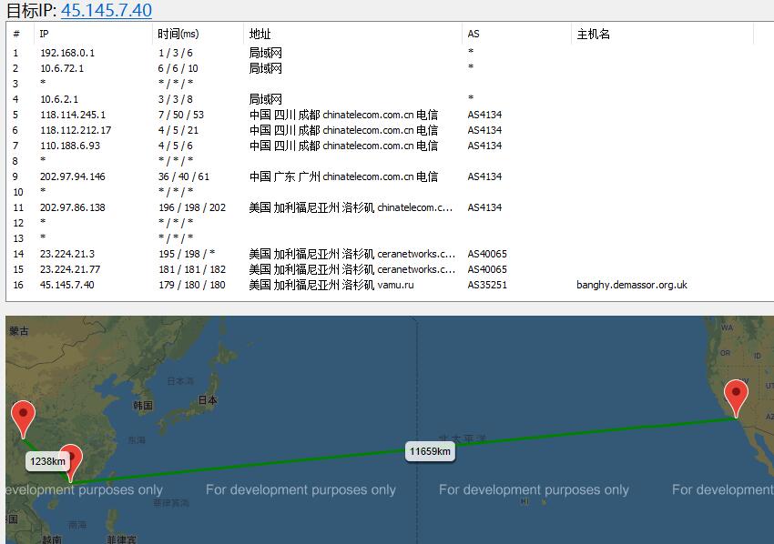 稳爱云Cera美国VPS去程路由