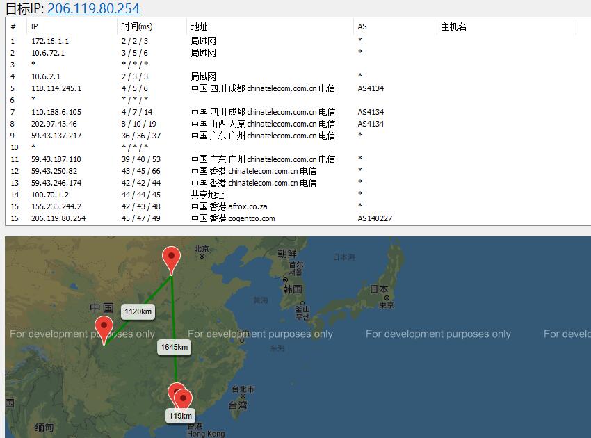 华纳云香港高防服务器路由线路测试