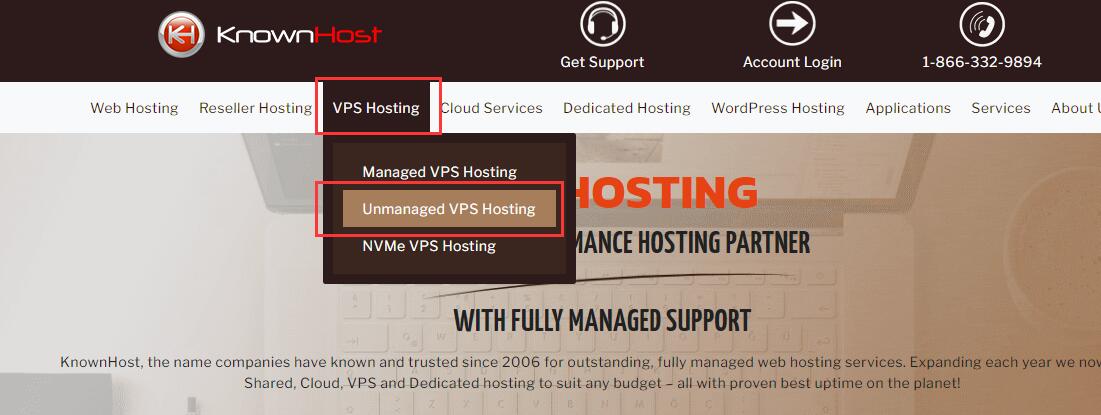 KnownHost VPS购买 - 首页选择Unmanaged VPS