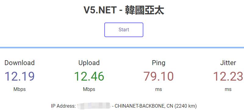 V5.NET韩国独立服务器下载上传速度测试