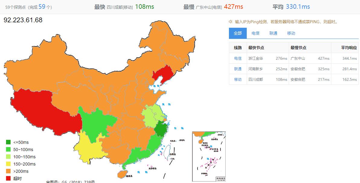 gcorelabs韩国VPS测评 - 全国三网Ping延迟效果