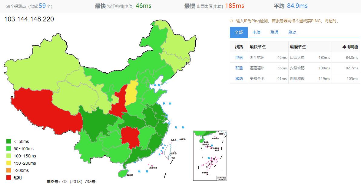 iOVZ韩国VPS测评 - 全国三网Ping延迟效果