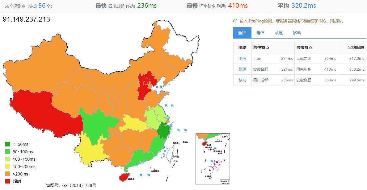 justhost.asia香港VPS测评 - 全国三网Ping延迟测试