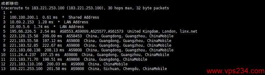 Vultr英国VPS怎么样 - 移动回程路由测试