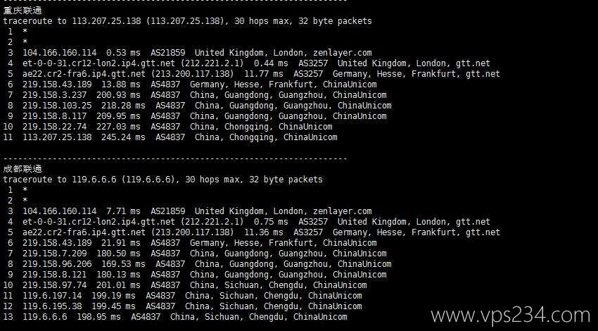 arkecx英国VPS测评 - 联通回程路由测试