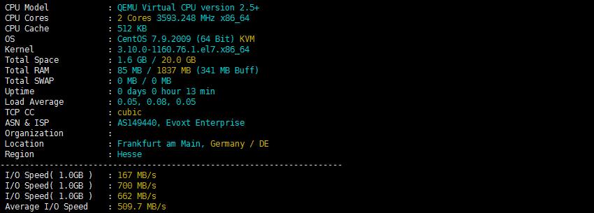 Evoxt德国VPS测评 - 服务器性能