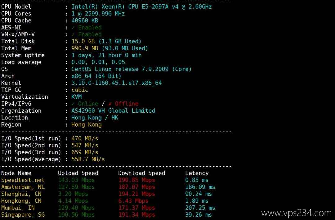 吉云香港VPS网络测试-性能和速度