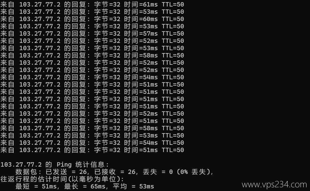 速维云香港VPS网络测试-本地Ping平均延迟