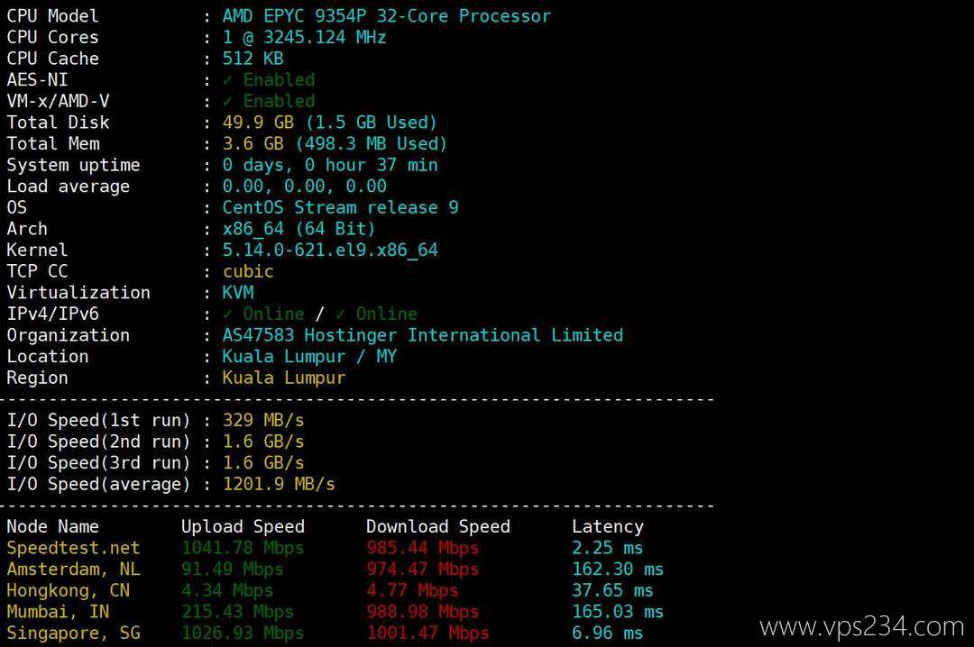 Hostinger马来西亚VPS网络测试-性能和速度