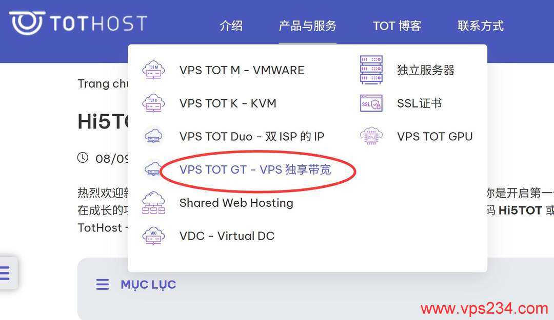 TotHost独享带宽越南家宽VPS购买教程-首页入口