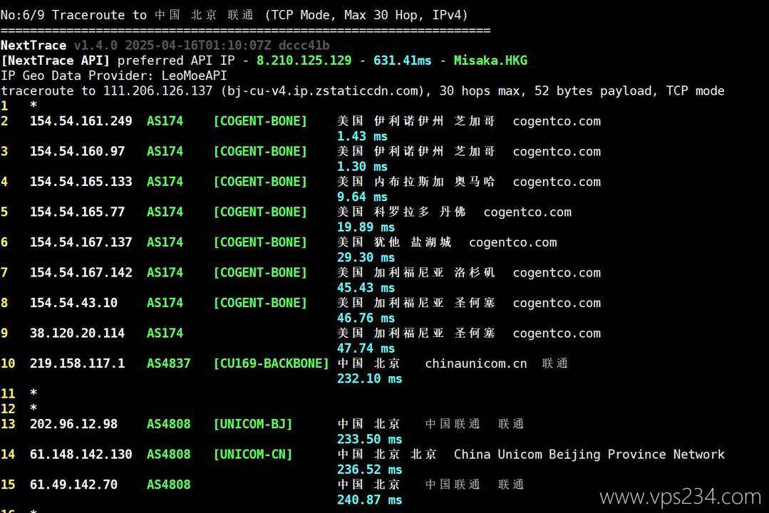 丽萨主机芝加哥机房美国家宽VPS网络测试-联通回程路由