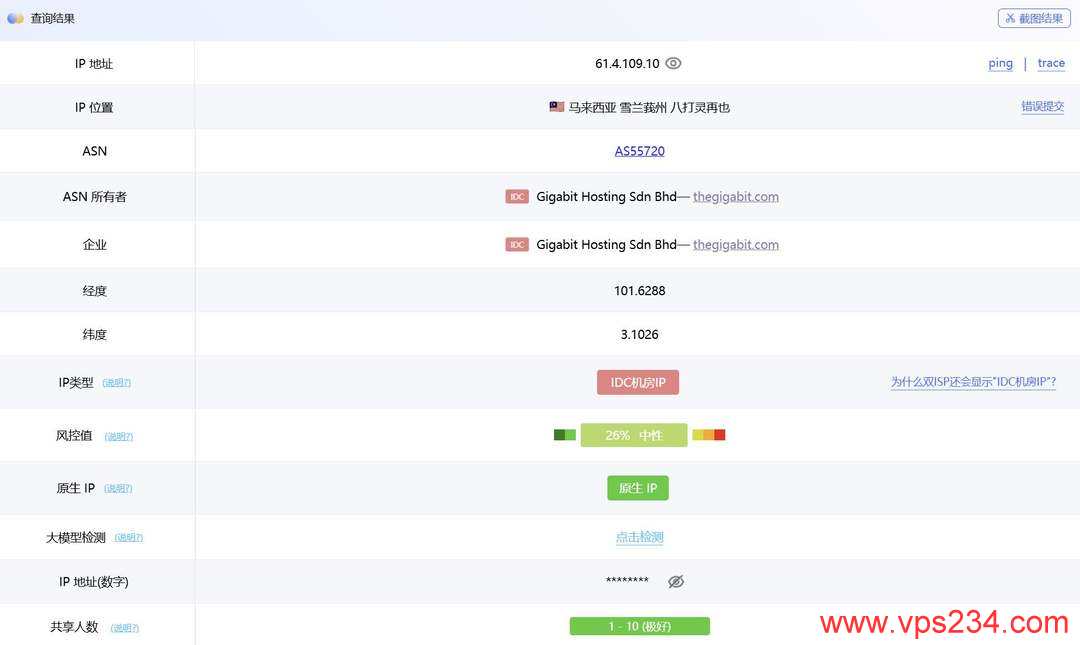 WePC马来西亚VPS网络测试-IP属性