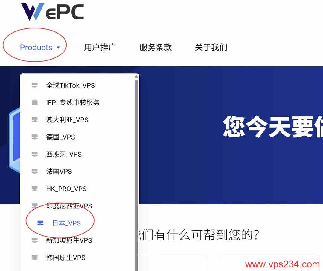 WePC日本VPS购买教程-产品入口
