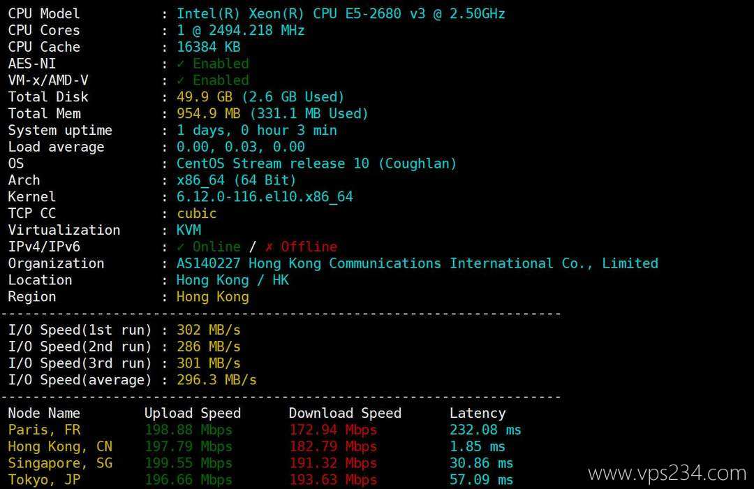 Jtti轻量级香港VPS网络测试-性能和速度