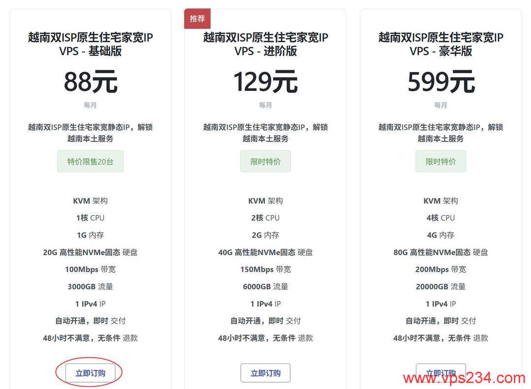 丽萨主机越南家宽VPS购买教程-套餐选择