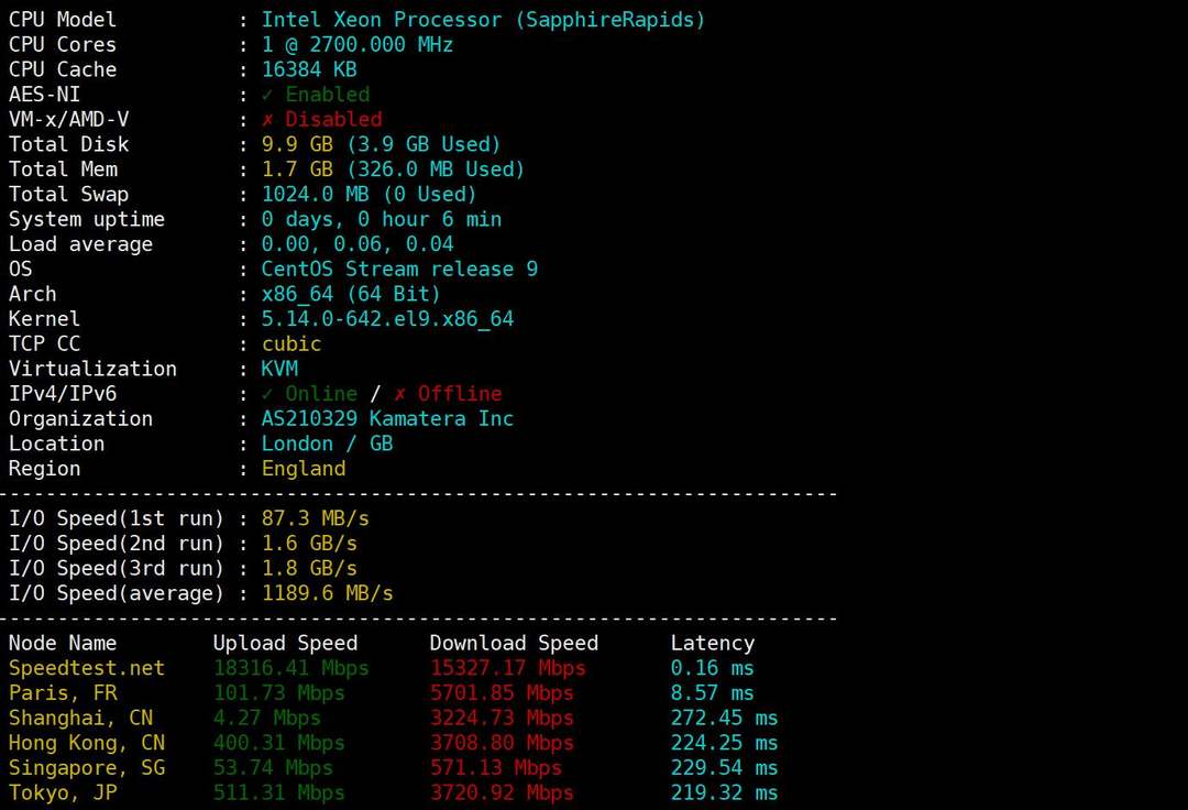 Kamatera英国VPS网络测试-性能和速度