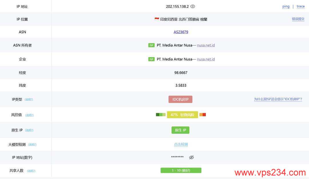 WePC印尼VPS网络测试-IP属性