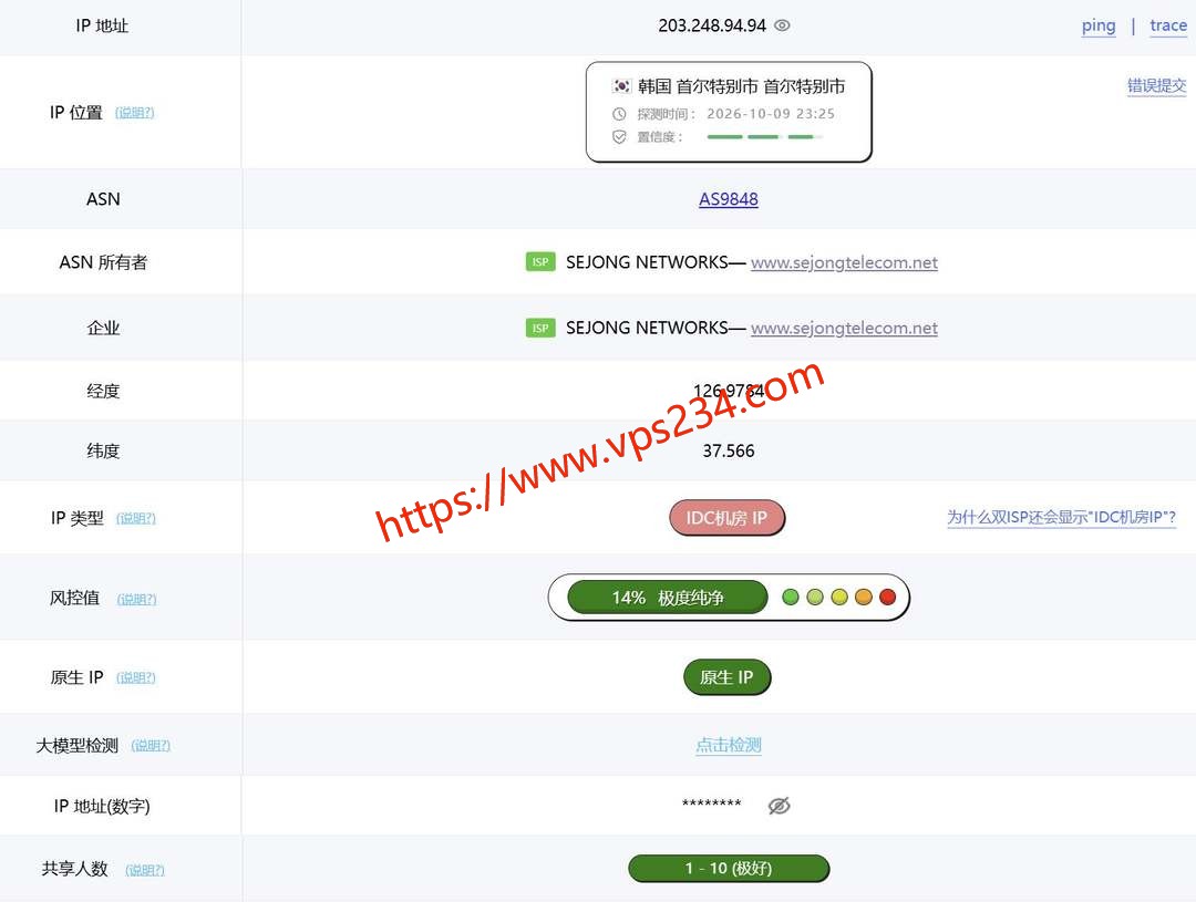 HostKVM韩国VPS网络测试-IP属性测试