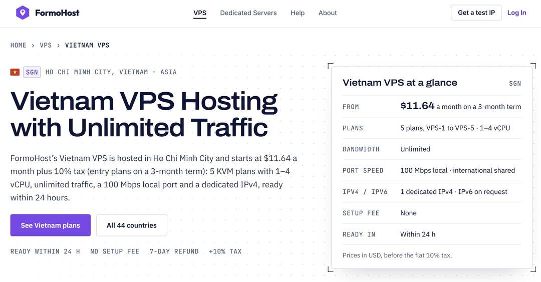 FormoHost：越南VPS-胡志明市机房-原生IP