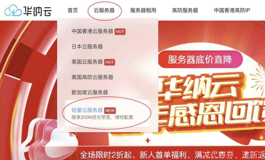 华纳云日本轻量云服务器购买教程-首页入口