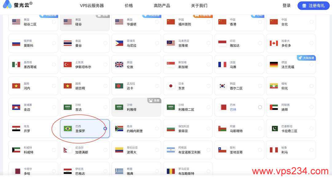 萤光云巴西VPS购买教程-节点选择
