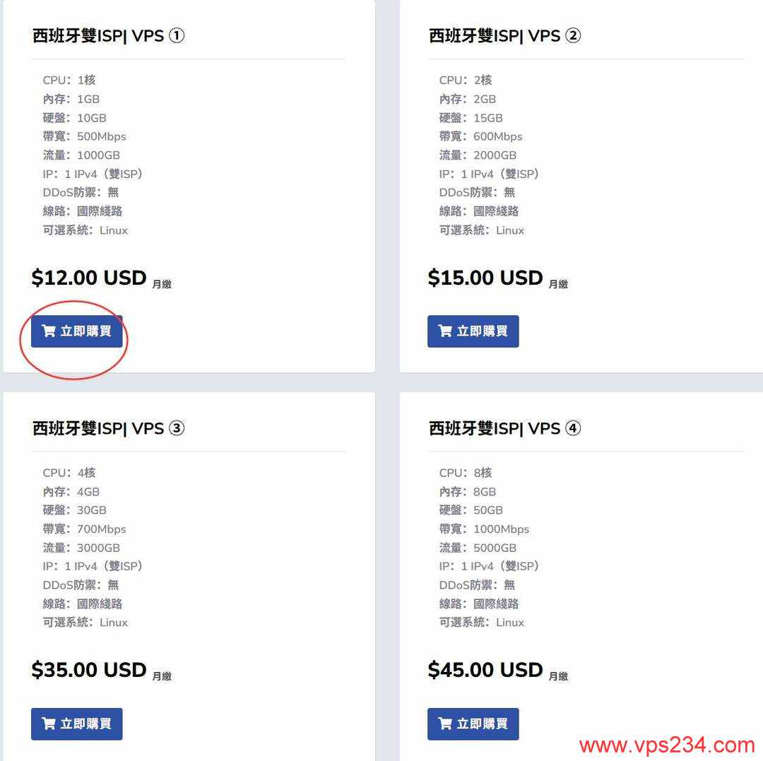 荫云双ISP西班牙家宽VPS购买教程-套餐选择
