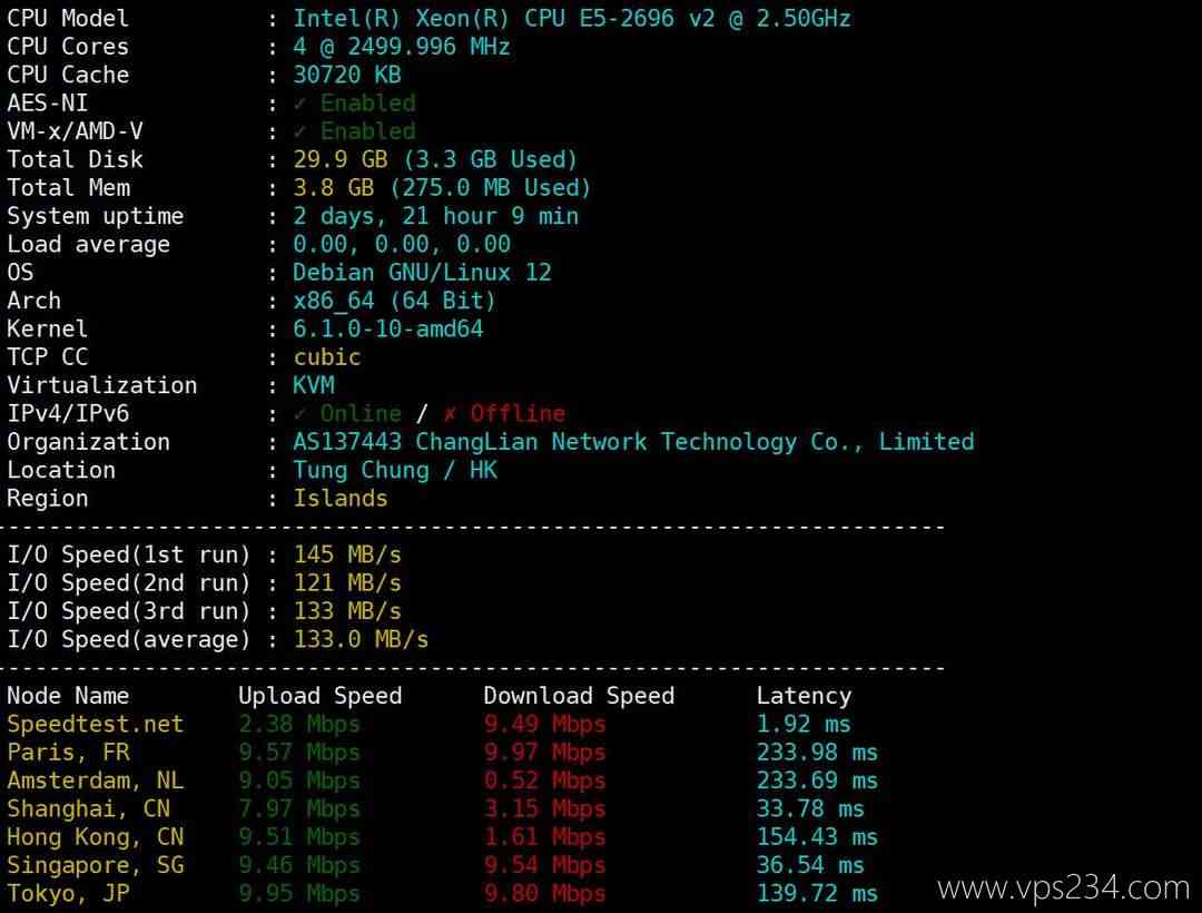 Pia云香港VPS网络测试-性能和速度测试