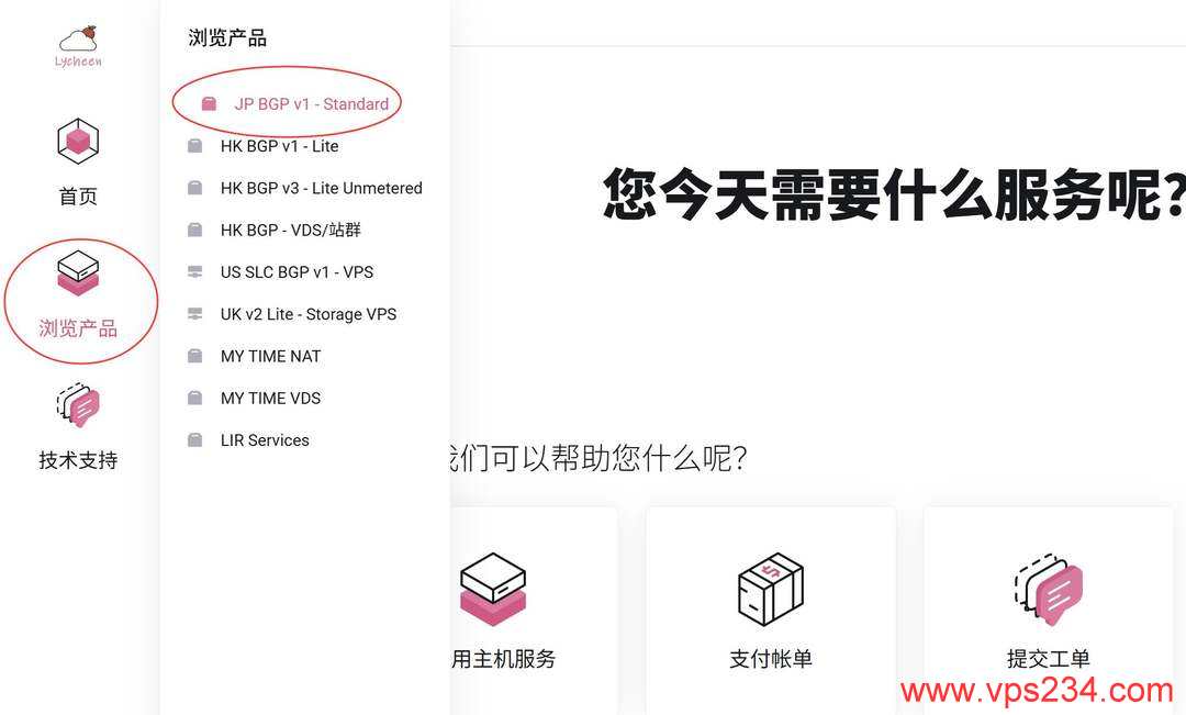 Lycheen日本VPS购买教程-首页产品入口