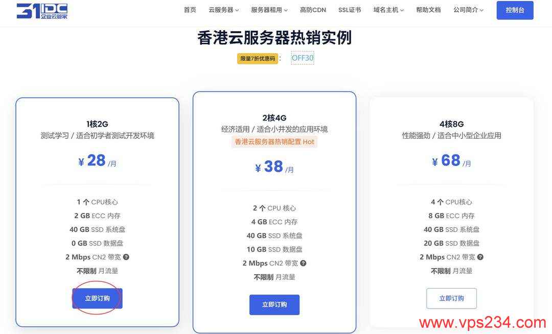31IDC香港VPS购买教程-套餐选择