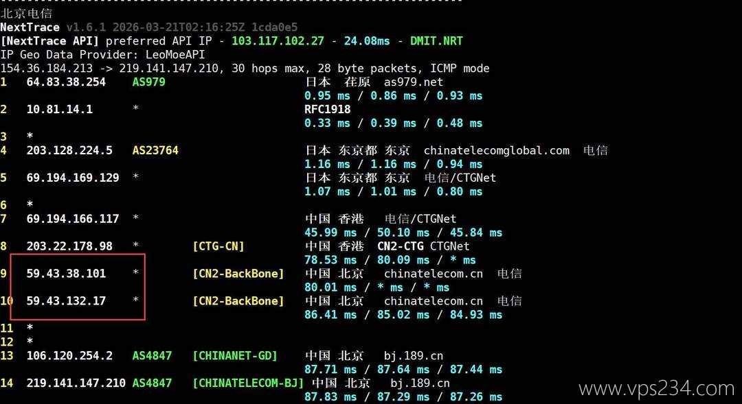 雨云日本VPS网络测试-电信回程路由